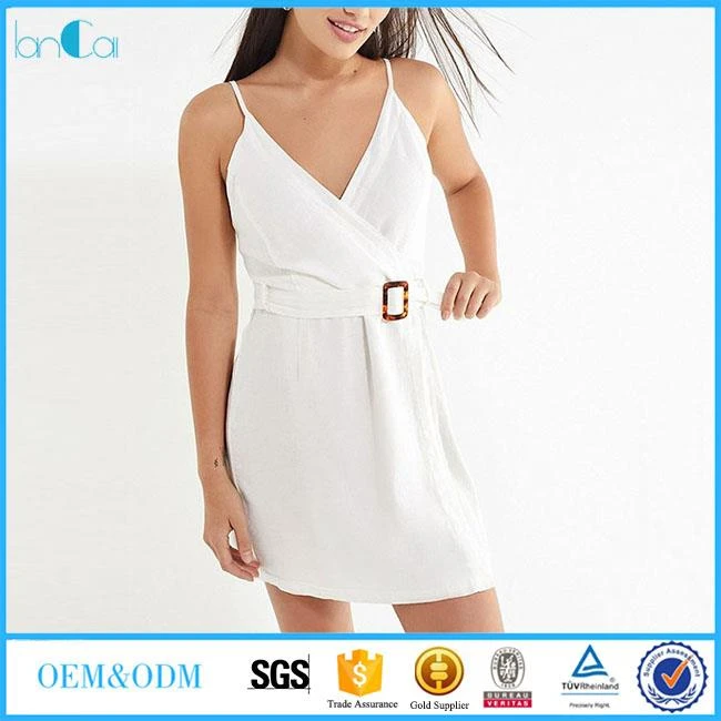White Linen Wrap Dress